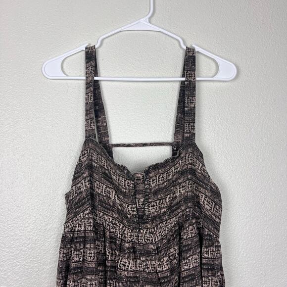 Free People Brown Black Printed Sleeveless Midi Dress Boho Open Back L - Picture 4 of 9